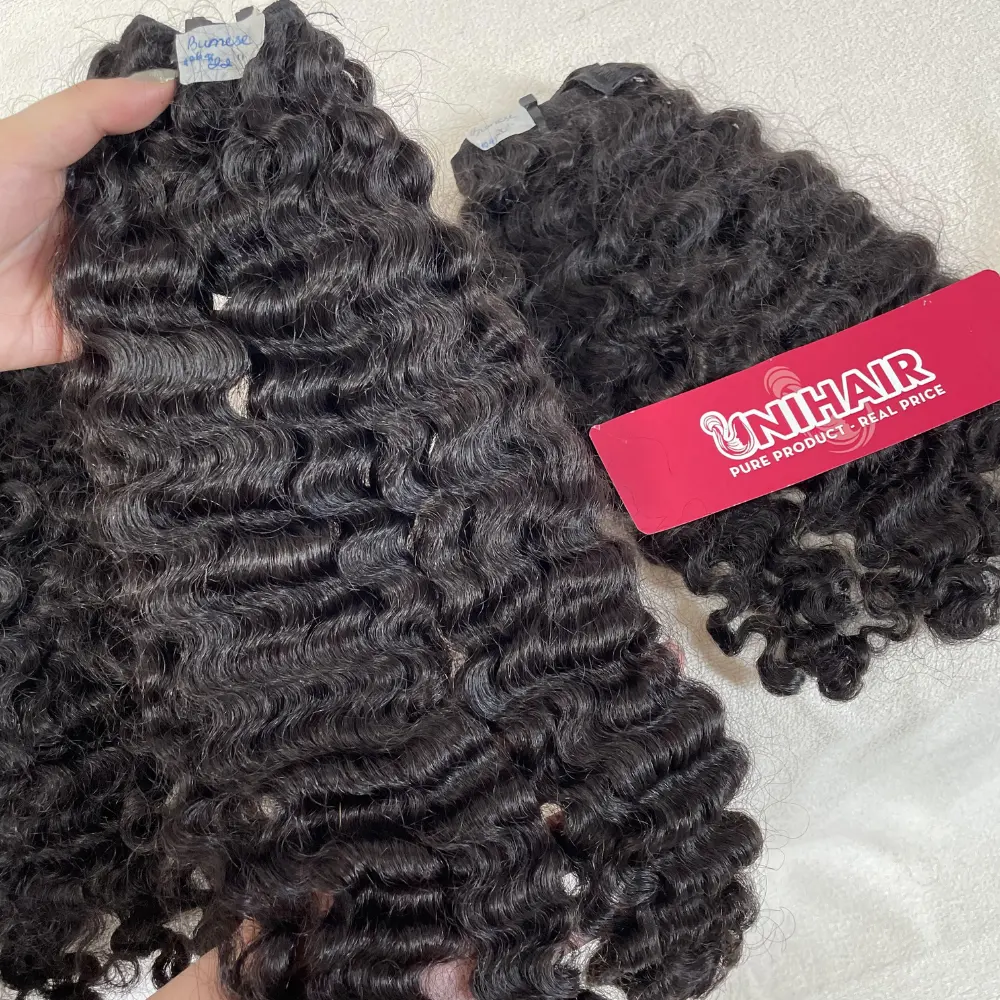 Raw Burmese Curly Hair Weave Extensions Unprocessed Natural Black Virgin Human Hair Curly Bundles Make Wig