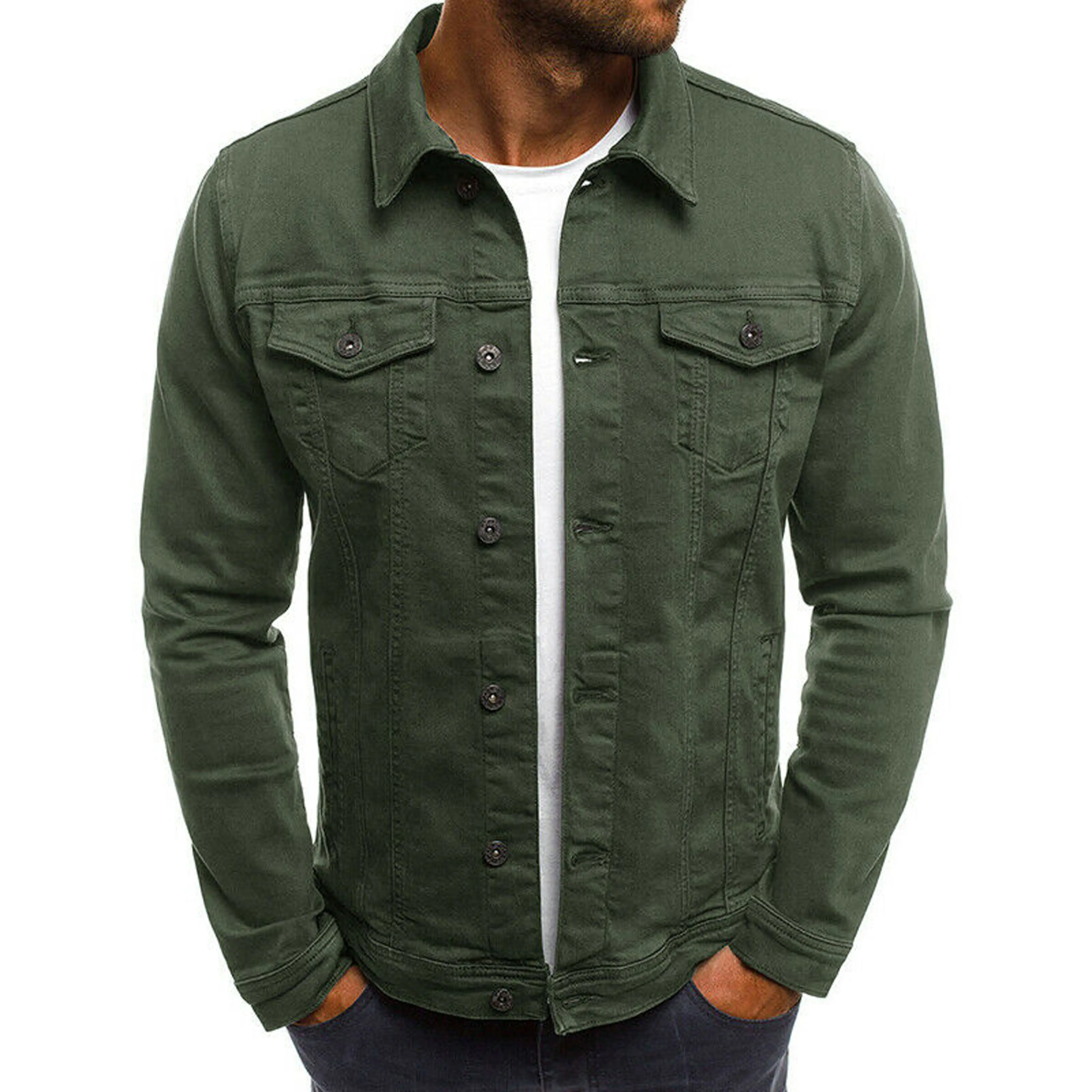 Homens Green Denim Jacket 2023 primavera e outono novo estilo Moda Alta Qualidade Stretch Slim Jacket