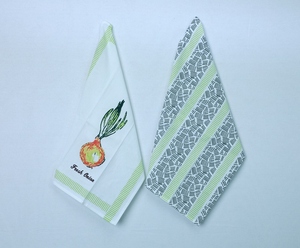 Sebze baskılı tasarım ve 2 adet şerit desen seti ile pamuk mutfak havlusu - Product Image 1