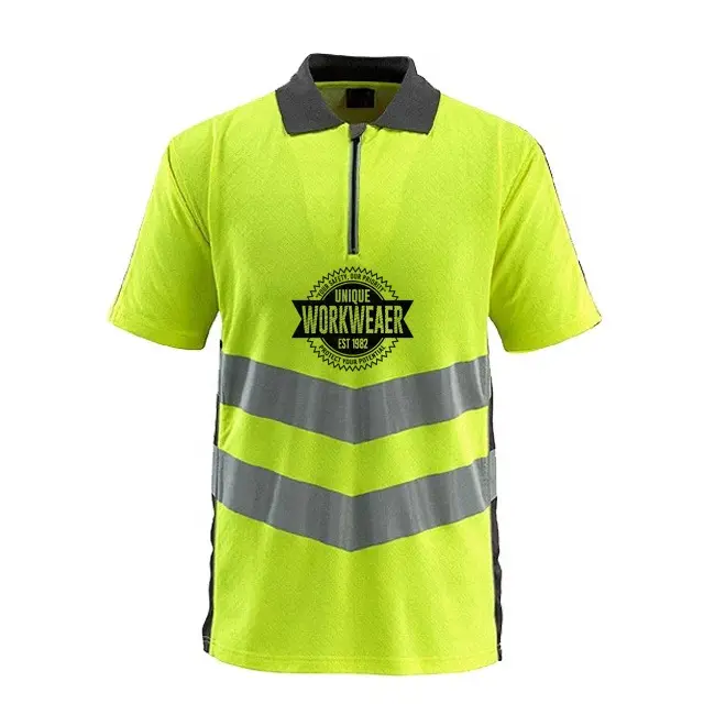 Camisa de polo de segurança refletora, alta visibilidade, feita sob encomenda, oem, alta visibilidade, camisas de trabalho de construção com gola do suporte do bolso