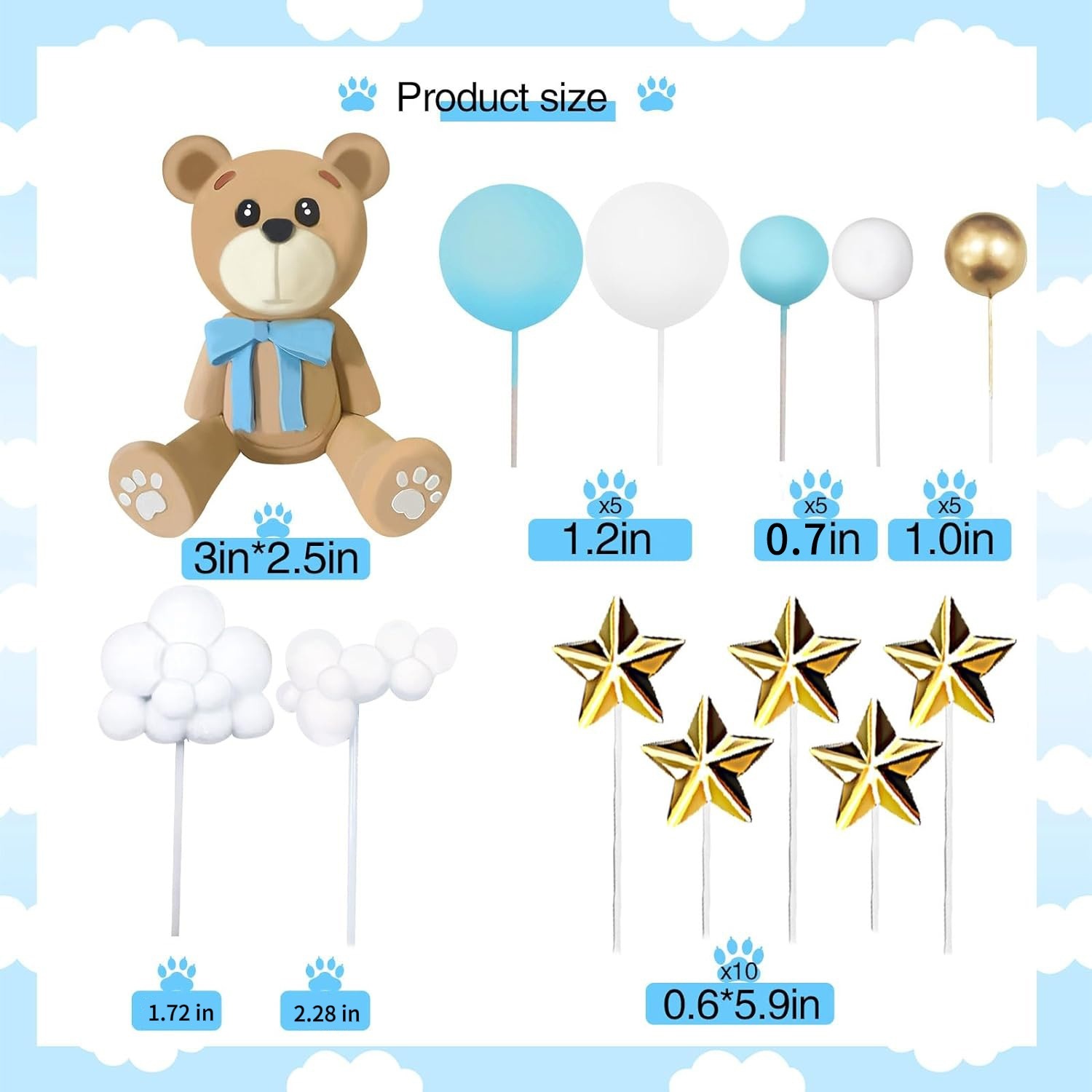38 piezas de oso con lazo azul