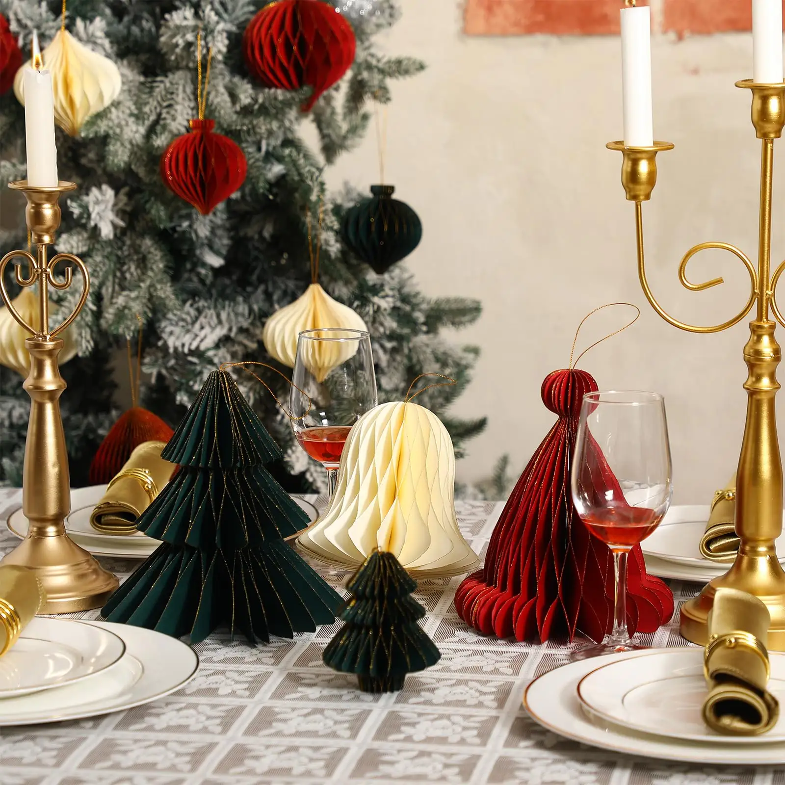 زخارف ذهبية على شكل حافة لامعة قابلة للتحلل الحيوي لعيد الميلاد ، زخارف طاولة قرص العسل