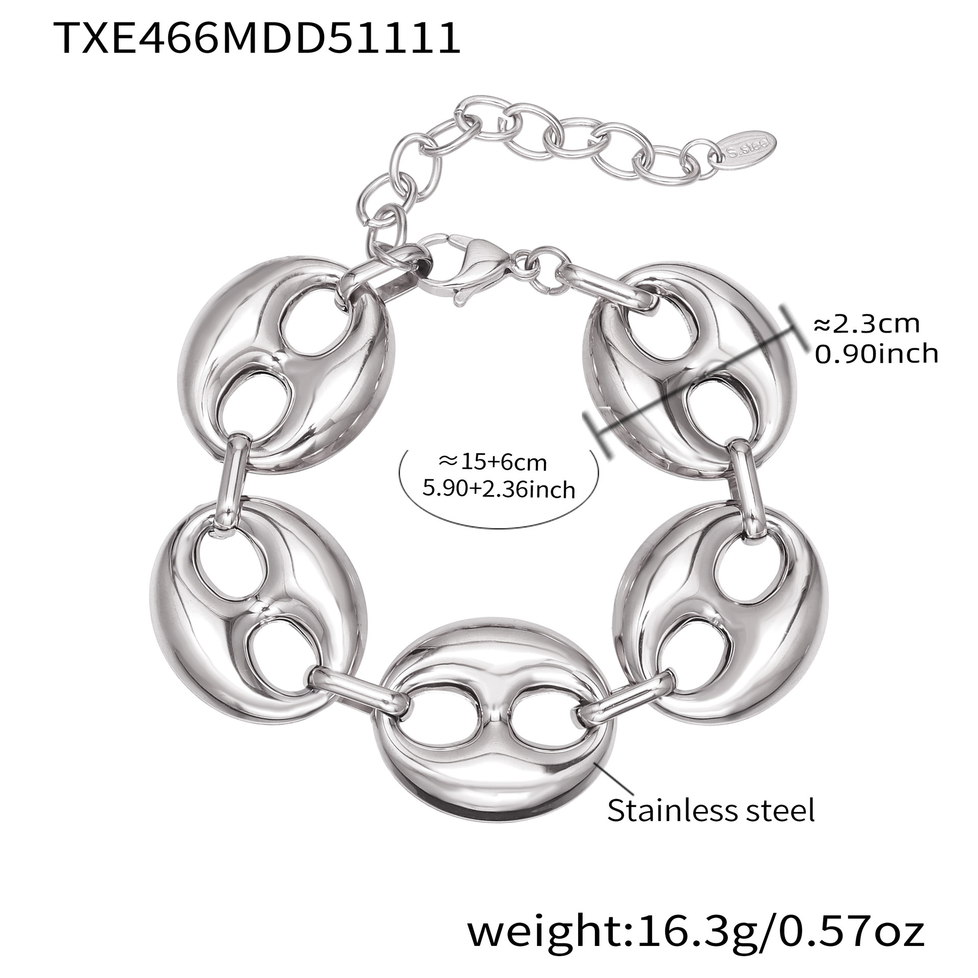 TXE466-silver bracelet 15+6cm