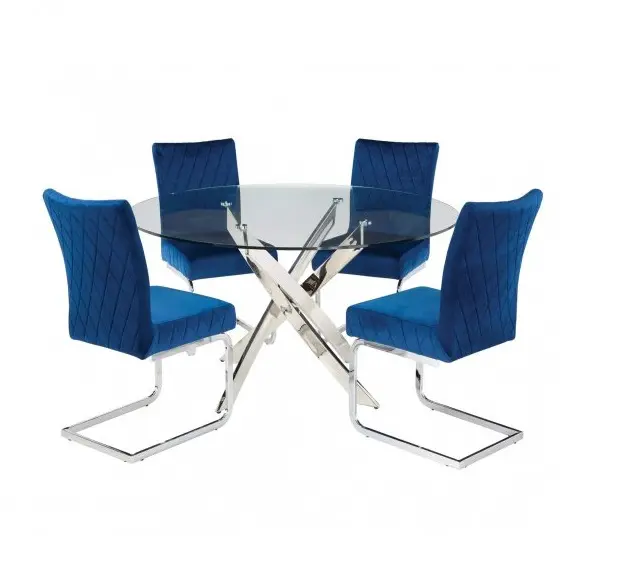 Conjunto de aço inoxidável de 4 cadeira Design Moderno Metal Leg Mesa De Jantar Cadeira Usado em Sala De Estar e Jantar Mesa De Jantar De Vidro