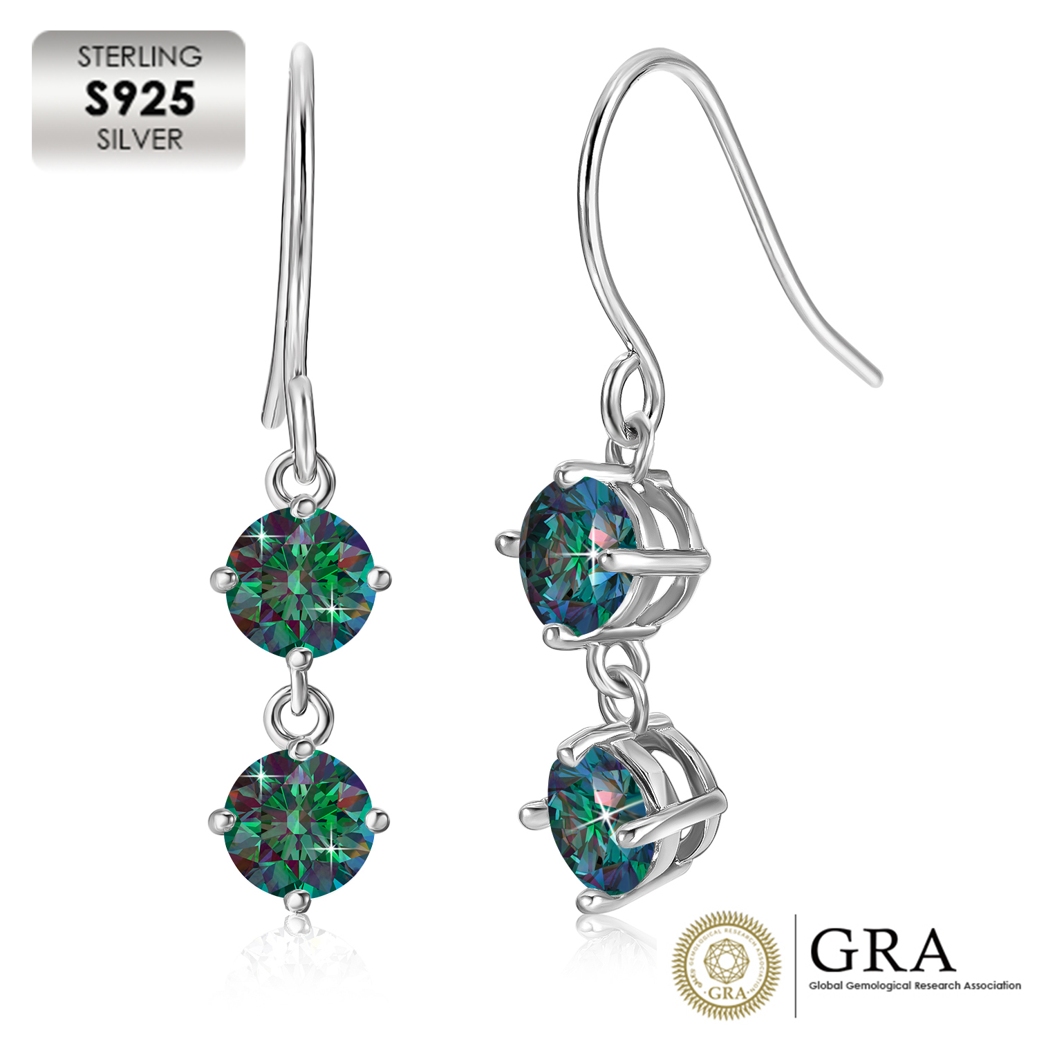 18K White Gold Plated Luxury Earrings ME081-GREEN
