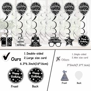 Siyah beyaz doğum günü süslemeleri mutlu yıllar Banner kanat ponponlar asılı girdap Swirl 21st 30th doğum günü partisi malzemeleri için Set - Product Image 6