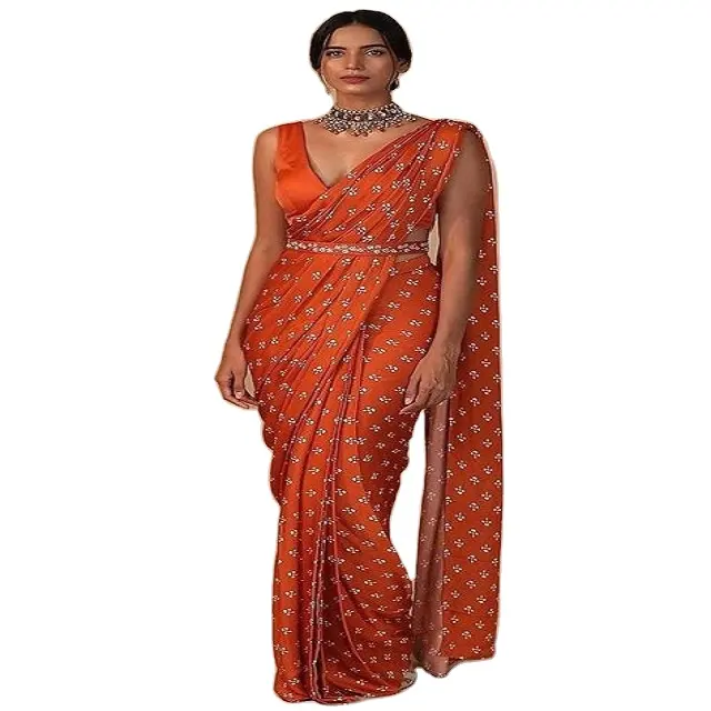 Saree de seda tradicional indiano, bela rede saree para mulheres e mulheres