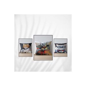 3pcs猫基础3D数码印花靠垫套普通几何叶方形矩形医院升华枕套 - Product Image 1