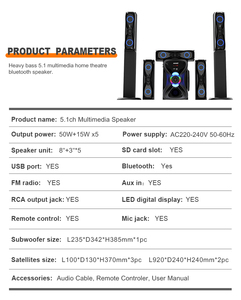 <strong>5</strong>.1ch Multimedia Active Speaker Powerful Out Power and RCA Output Jack Bluetooth Home Theater Speaker - Product Image 4