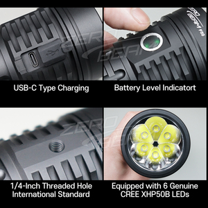 Zerobeam F50 Chuyên Nghiệp <span class=keywords><strong>LED</strong></span> Có Thể Sạc Lại Đèn Pin Ipx8 Không Thấm Nước 17000 Lumens 560M Chùm Khoảng Cách Cho Chiếu Sáng Ban Đêm - Product Image 6