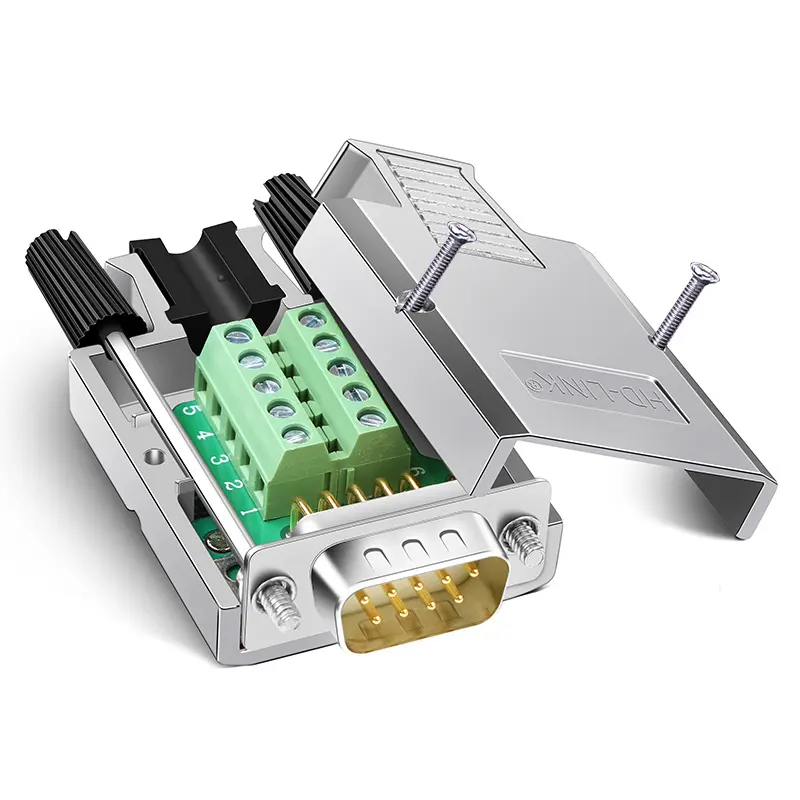 Konektor Breakout DB9, Solderfree cangkang logam RS232 seri D-SUB ke Terminal Port 9-Pin adaptor Male papan Breakout dengan