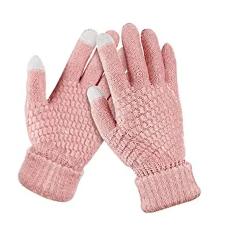 Nieuwe Dameshandschoenen Volwassen Zacht Warm Fleece Gevoerd Gebreide Handschoenen Vrouwelijke Elastische Manchet Sms-Handschoenen Unisex