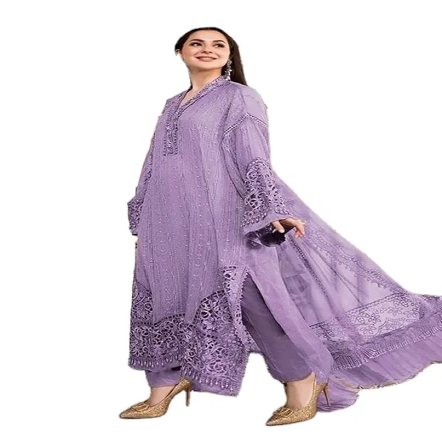 2023มาใหม่เสื้อผ้าผู้หญิงเสื้อผ้า Aqua Georgette ความยาวพื้นปัก Anarkali Kurta ที่มีคุณภาพที่ดีที่สุดขาย Kurta