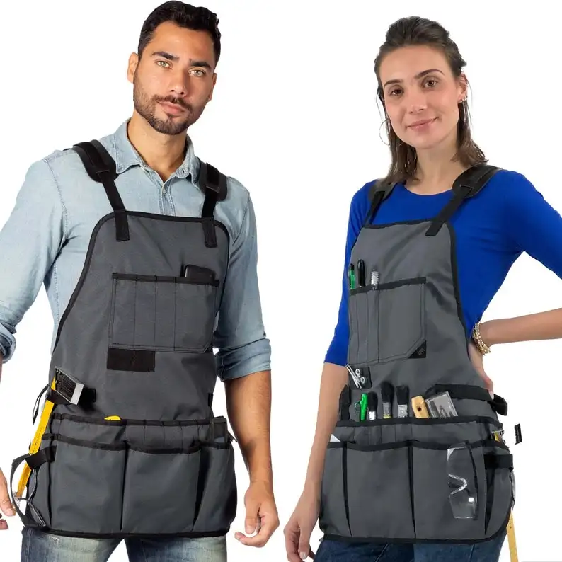 Tablier de travail personnalisé sans manches en nylon imperméable et résistant avec poches à outils pour le rangement des outils de jardinage