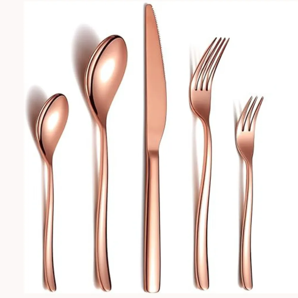 Vendita diretta in fabbrica moderna in metallo placcato rame posate Set cucchiaio coltello forchetta per cucina tavolo da pranzo e ristorante