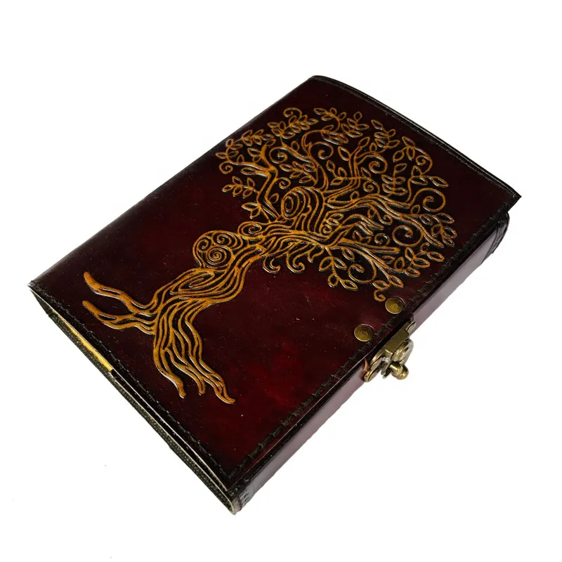 Mother Of Tree Vintage leather journal notebook book of shadows brown with yellow deckle paper handmade gift cover planner who