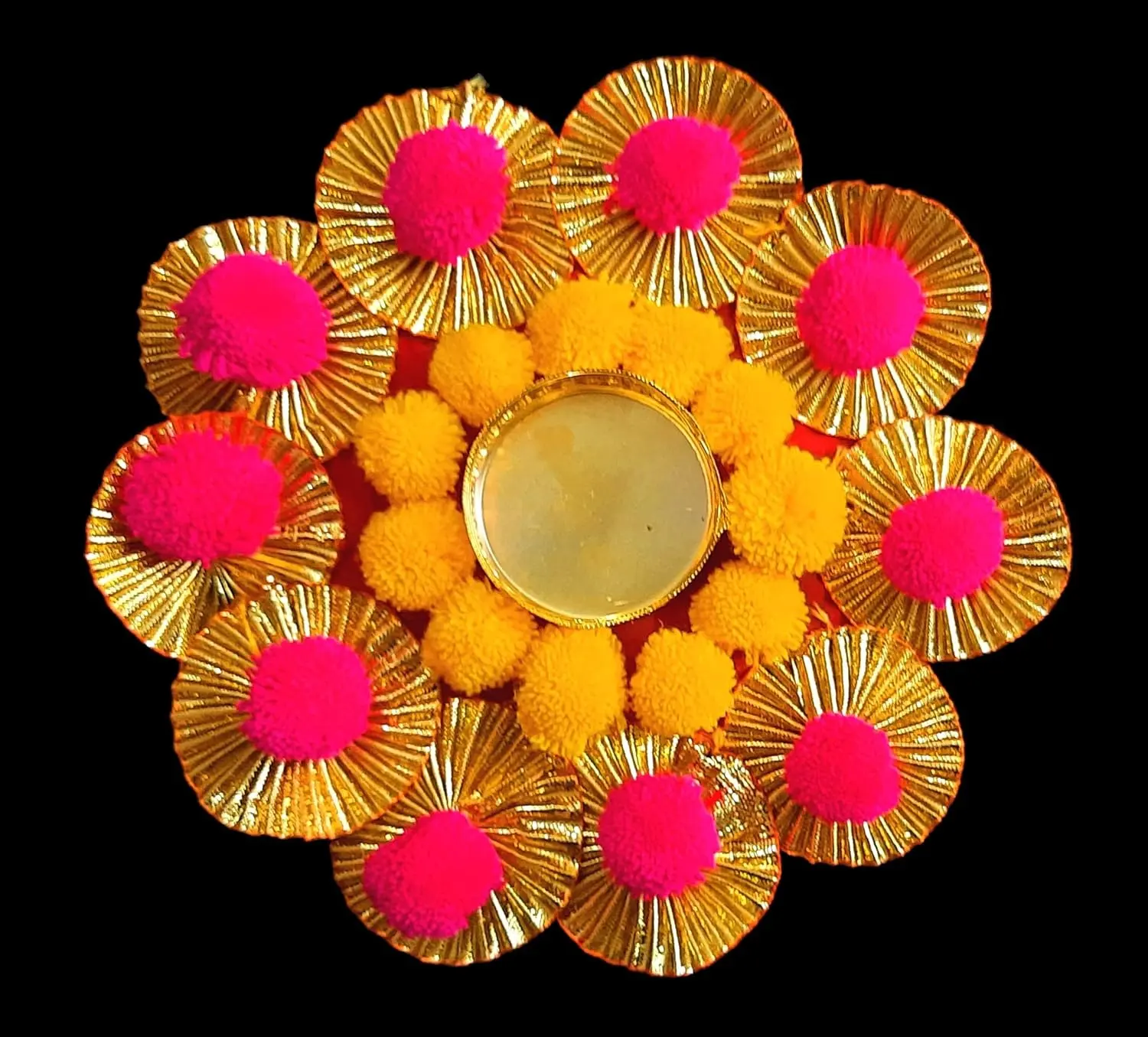 Porta vela com olho, suporte de vela artesanal de flor marigold, peça para mesas, decoração de casamento, suporte de vela de chá rangoli
