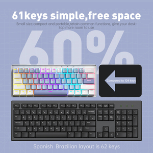 定制西班牙有线Teclado 60% 61键键盘Rgb开关热插拔游戏平板电脑笔记本电脑桌面迷你机械键盘 - Product Image 3