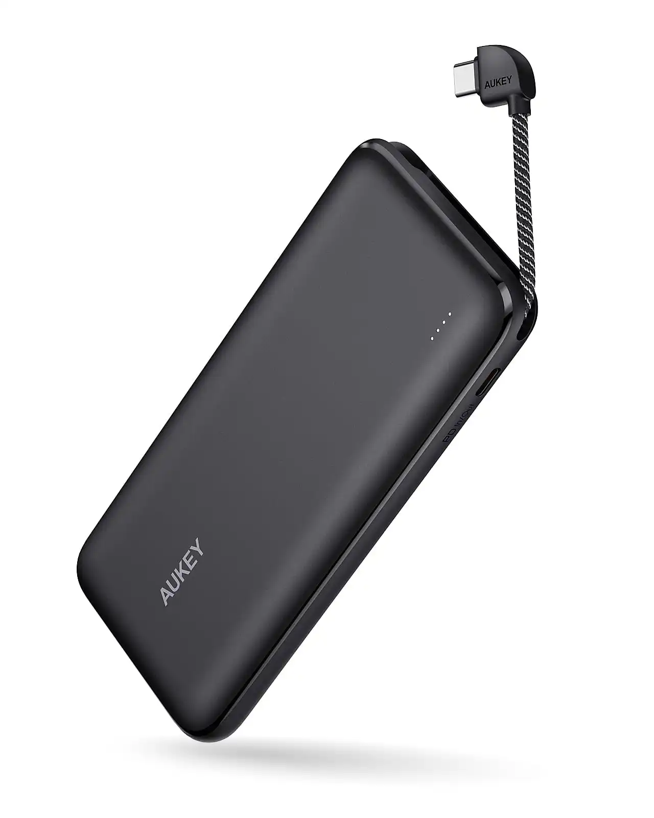 En stock en Italie, Power Bank 10000mAh 18W avec câble USB-C intégré Chargeur portable ultra fin 2 ports PD Charge rapide