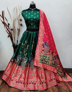 Saf ipek Varanasi Dupatta parti aşınma koleksiyonu ile tasarımcı brokar kumaş <span class=keywords><strong>Lehenga</strong></span>