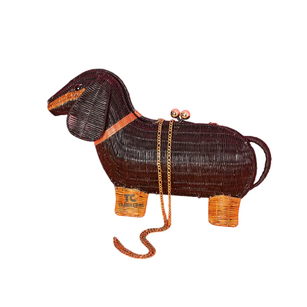Sosis köpek çanta şekilli el yapımı yaz hasır Rattan özelleştirilmiş sipariş çanta dokuma çanta toptan fiyat