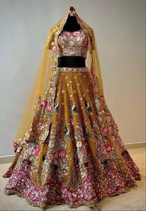 ファッショナブルな大人のソフトバタフライネットワークLehenga <span class=keywords><strong>Choli</strong></span> with Cancan Canvas Patta Sequins Embroidered Indian Pakistani Clothing