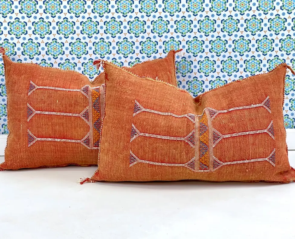 Cuscini copri cuscino puro Sabra cuscini decorativi marocchino Cactus di seta arancio bruciato 10 fatti a mano Vintage OEM Avaliable