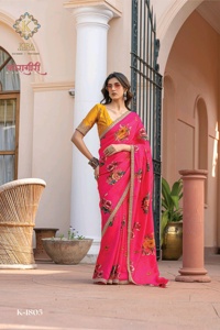 Indian Wholesaler's Stylish Floral Printed Pure Viscose Dola Silk <strong>Sari</strong> Ladies' Ethnic Saree for Wedding Parties - Product Image 5