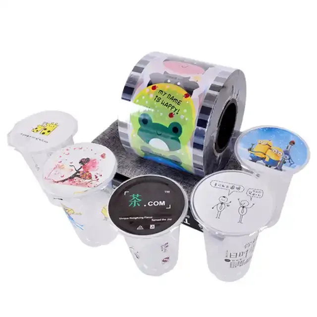 Pellicola sigillante per tazze con logo personalizzato pellicola sigillante per tazze da tè in plastica 90-105mm per sigillatrice per bicchieri di carta in plastica PP