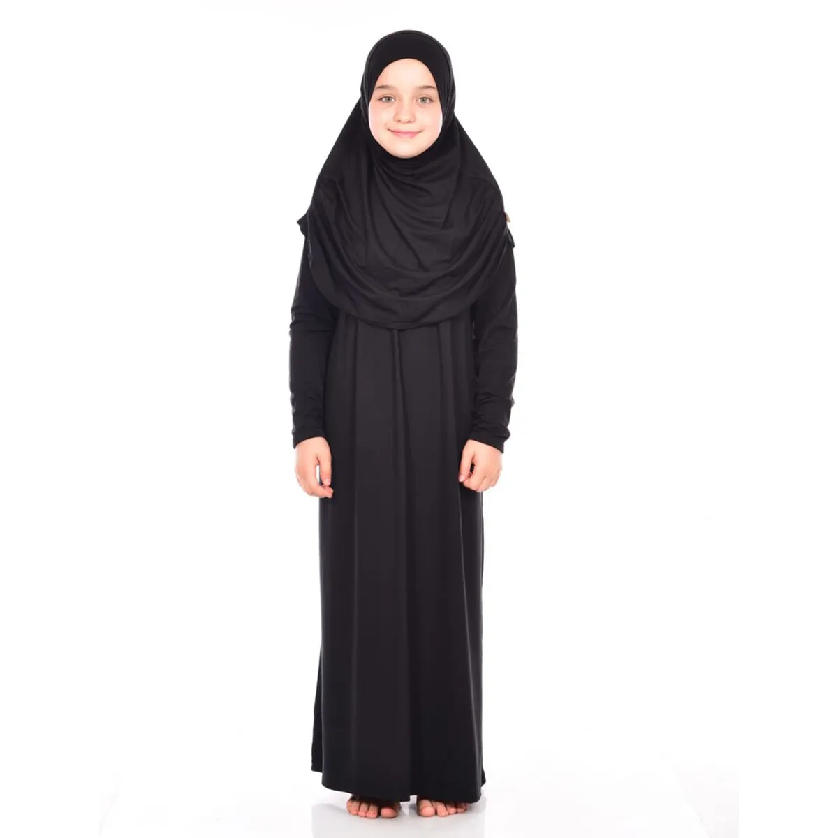 Kızlar için sıcak satış çocuklar müslüman elbise baskılı orta doğu arap çocuk pratik namaz elbise 8-12 yaşında siyah