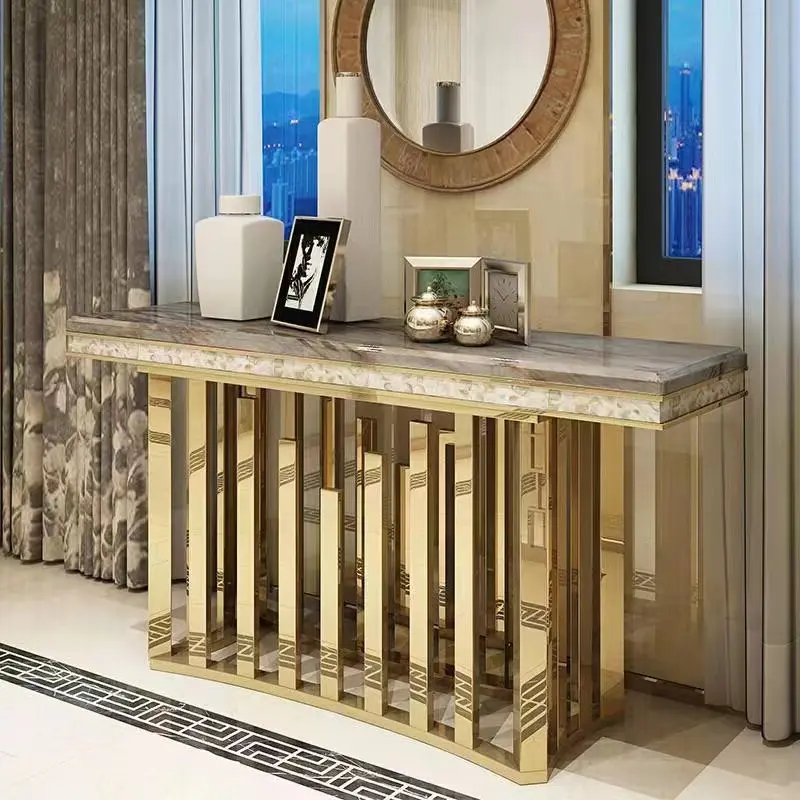 Table de luxe moderne en acier inoxydable, marbre ou pierre, décoration classique d'hôtel, meubles de table
