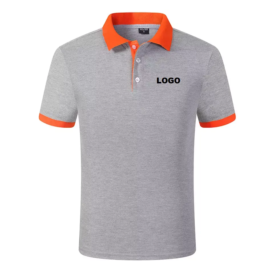 Camisa polo unissex com golas laranja, camiseta polo com gola laranja cinza/logotipo personalizado, camiseta de polo, moda de rua, 100%