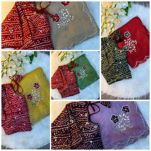 ชุดส่าหรีดีไซเนอร์ส่าหรีแบบทูโทนสีทองปิ๊งแบบนุ่มพร้อมด้วยผ้าพันฮีช์งานทำมือและแขนเสื้อคอ - Product Image 3