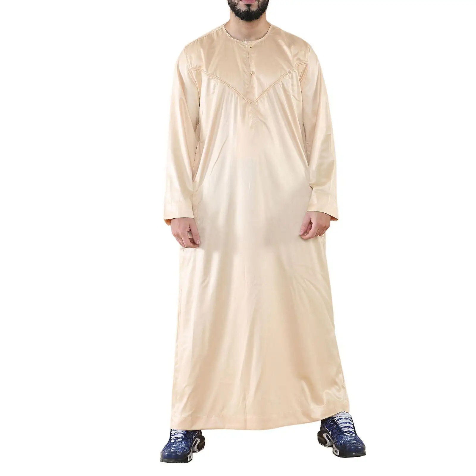 Transpirable ropa islámica saudí hombres Thobe vestido islámico hombres manga larga Thobe árabe Jubba al aire libre gran oferta vestido largo