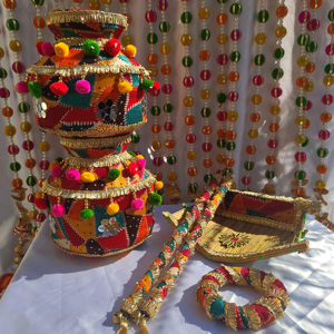 Phulkari Jaggo Set Danda, Jaggo, Chaj & Sticks Sangeet, pakistan ve Sikh düğünleri ile komple Jaago gece şartları