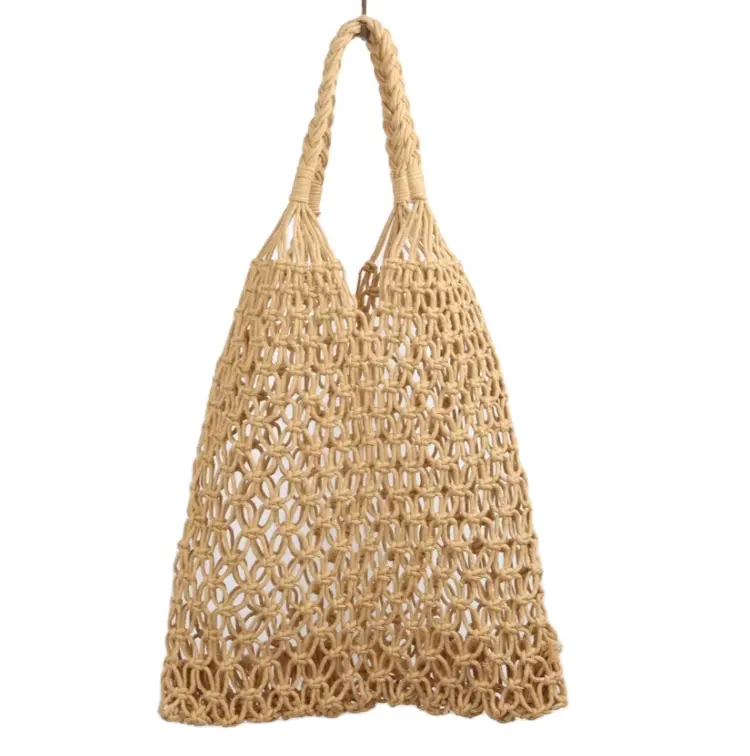 Großhandel handgemachte nachhaltige handgemachte Makramee geknotete Tasche einkaufen nicht Kunststoff Sommer tasche aus Garn zum Verkauf.