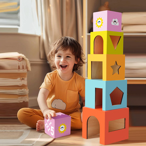 Yeni Montessori duyusal oyuncak ahşap istifleme kutuları çocuklar için renk tanıma eğitici oyuncak sanat tarzı yuvalama blokları Set - Product Image 2