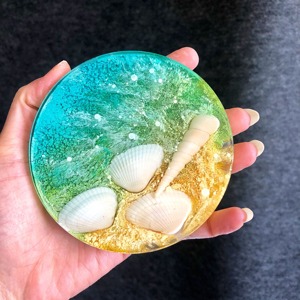 顶级环氧树脂杯垫套装海洋效果装饰方形圆形环氧树脂杯垫