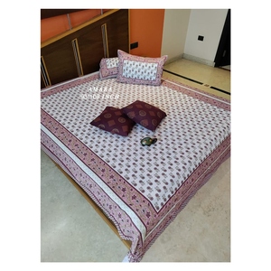 AMBS013 Latest Premium Collection Amara &amp; <strong>Masakali</strong> 93x108 With 2 Hand Block Cushion Covers Premium Queen Size Bed Sheets