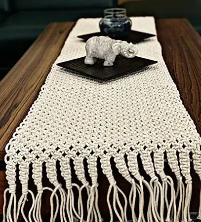 Runner da tavolo in cotone bianco Macrame natalizio di dimensioni personalizzate Runner da tavolo in stile Boho realizzato con cordino in cotone 100% dall'india