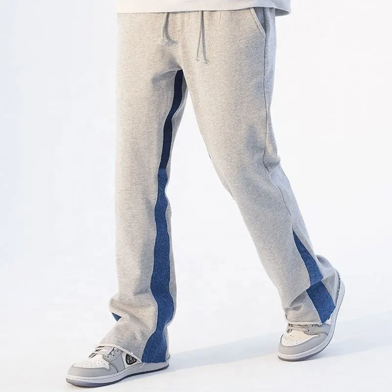 Alevlendi sweatpants ve hoodie setleri fransız Terry 100% pamuk özelleştirilmiş erkekler Streetwear gevşek Fit seti alevlendi sweatpants erkekler