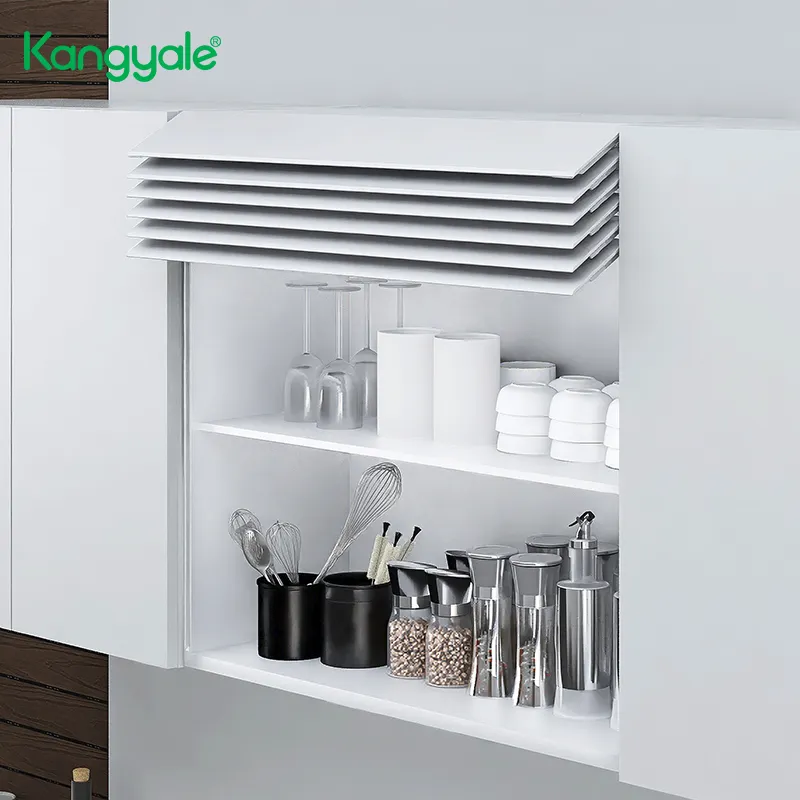 Kangyale نظام تخزين ذكي خزانة حائط مصراع دوار زجاجي بمحرك مصراع دوار ذكي للمطبخ