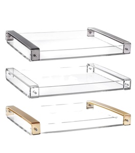 Gold Handle Rectangle Acrylic Serving Tray with Clear Storage for Outdoor and Kitchen Use Elegant Hotel Trays - Product Image 1
