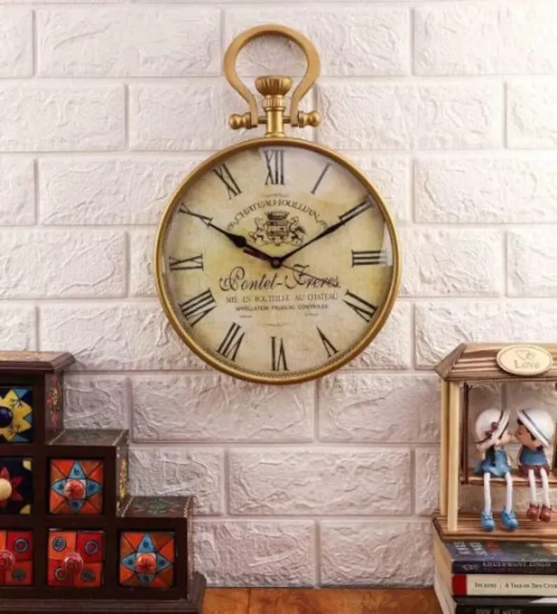 Antique golden metal decorative clock for wall unique nautical vintage style French pattern Dial time piece Clock.