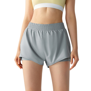 Buy Manufacturer Sportswear for Women Breathable Yoga Shorts <strong>Elastic</strong> Waist <strong>Fold</strong> Design <strong>Plain</strong> Dyed Fitness Gym Set - Product Image 1