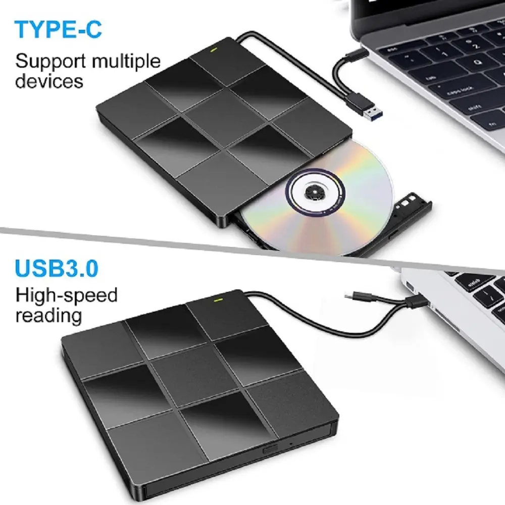 U 디스크/SD, TF 카드 DVD 카드 리더 CD 플레이어 DVD 버너 외장 드라이브가있는 USB 3.0/ type-c 외장 CD DVD 드라이브