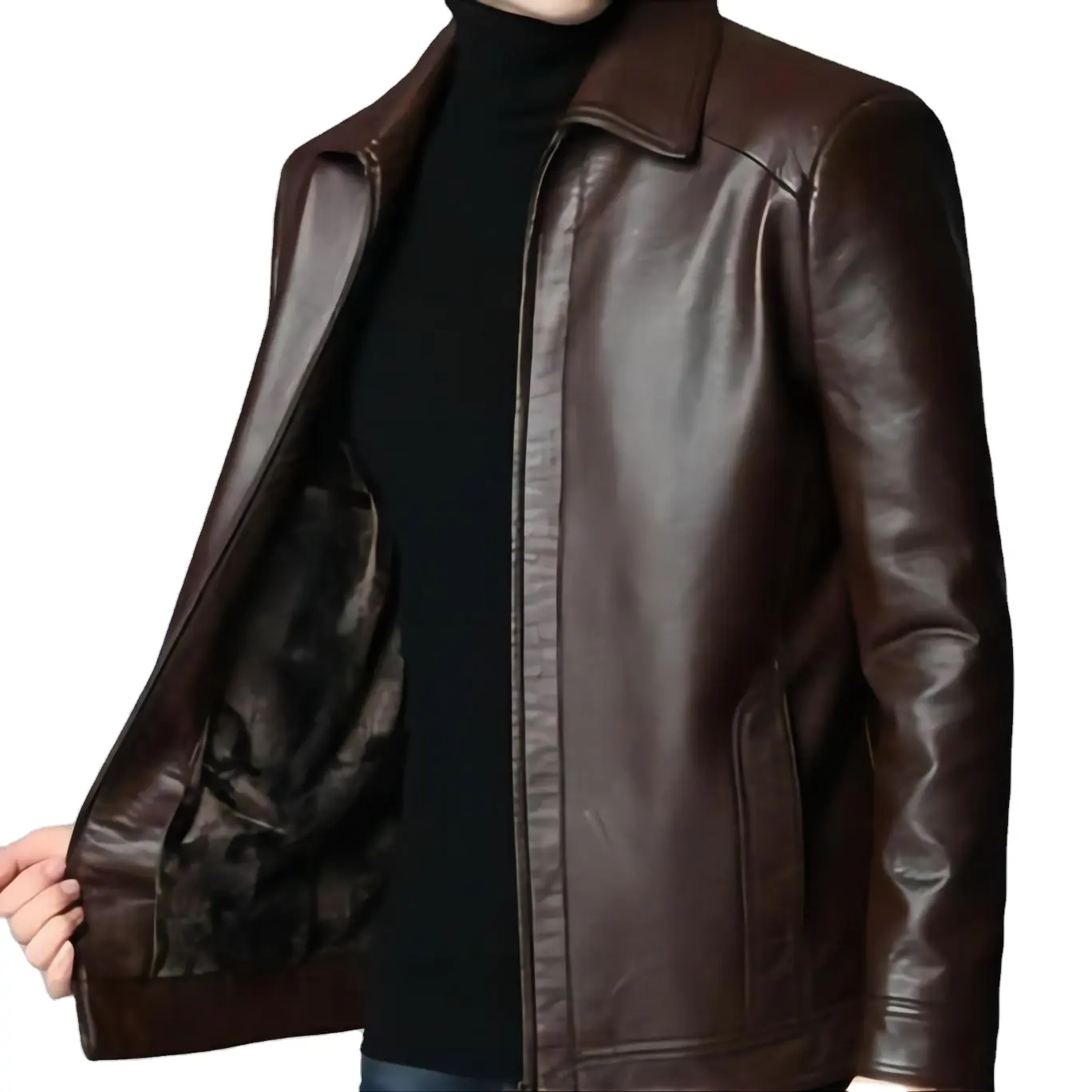 Veste en cuir véritable pour hommes Slim Fit Short Coat Men Fashion Leather Jacket Men Zip Up Varsity Jacket