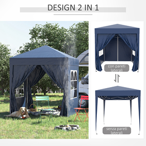Outsunny 2x2m Polyester ve çelik, mavi 4 çıkarılabilir duvarlar ile katlanır Gazebo açılır - Product Image 5