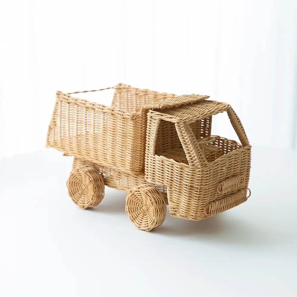 Brinquedo de vime para crianças, carrinho de vime pequeno e caminhão trançado à mão, mini brinquedo natural para presente de aniversário infantil, mais vendido