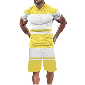 Erkek 2-Piece spor kısa Set sıcak yaz satış pamuk T-Shirt & şort özel 280 Gsm nefes örme tasarım resmi tarzı